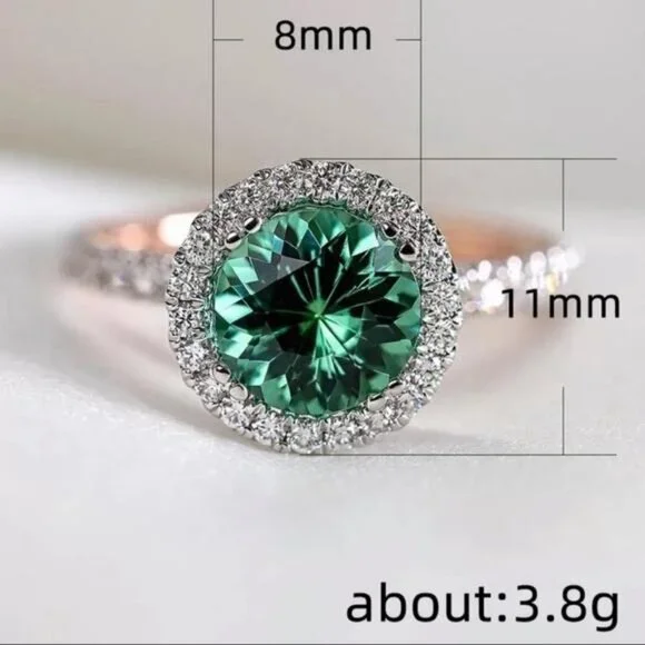 Gold band with crystals and faux center green stone ring. Size 8 - Picture 5 of 5